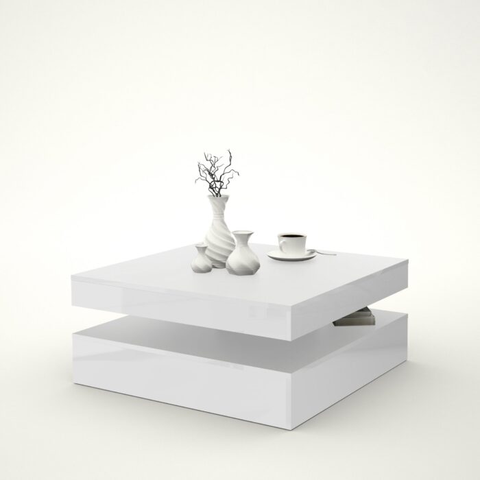 Masă cafea rotativa Isabelle alb lucios - imagine 2