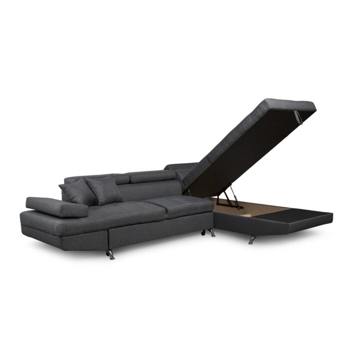 Colțar extensibil cu ladă de depozitare Rio Dark Grey Stanga - imagine 2