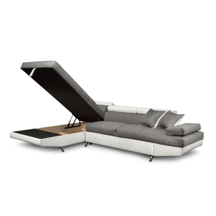 Colțar extensibil cu ladă de depozitare Rio Grey White Dreapta - imagine 7