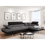 Colțar extensibil cu ladă de depozitare Rio Vesuvio Black Grey Stanga