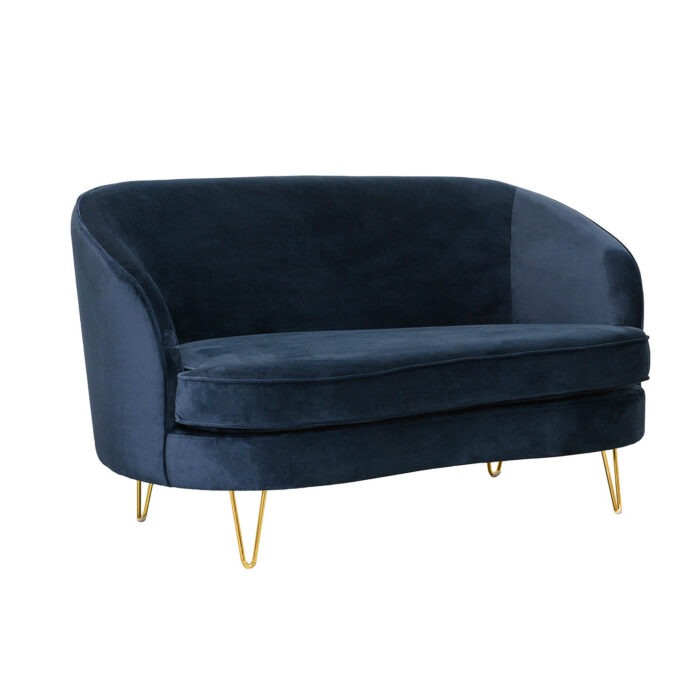 Canapea fixă Penelope catifea Dark Blue 2 locuri - imagine 2