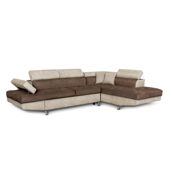 Colțar extensibil cu ladă de depozitare Rio Brown Beige Stanga - imagine 2