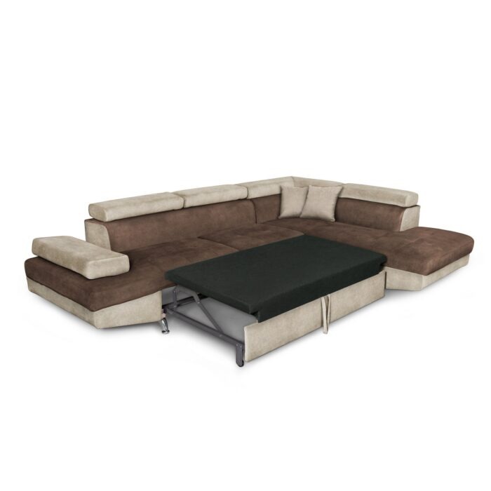 Colțar extensibil cu ladă de depozitare Rio Brown Beige Stanga - imagine 4