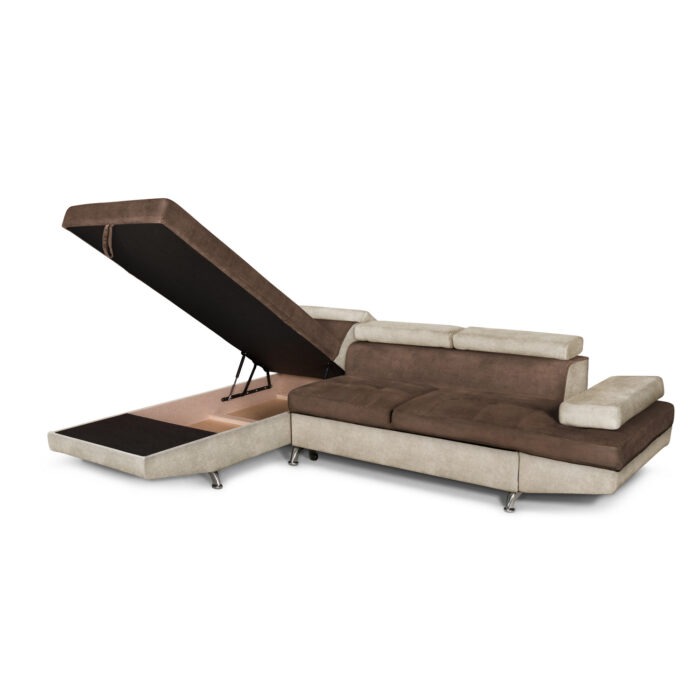 Colțar extensibil cu ladă de depozitare Rio Brown Beige Dreapta - imagine 4