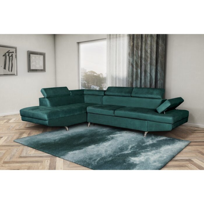 Colțar extensibil cu ladă de depozitare Rio Forest Green Dreapta - imagine 1
