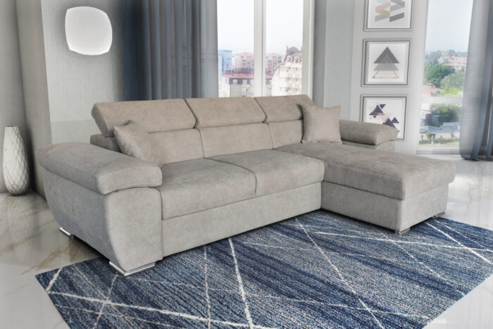 Colțar extensibil cu ladă de depozitare Como Sand Beige reversibil - imagine 2