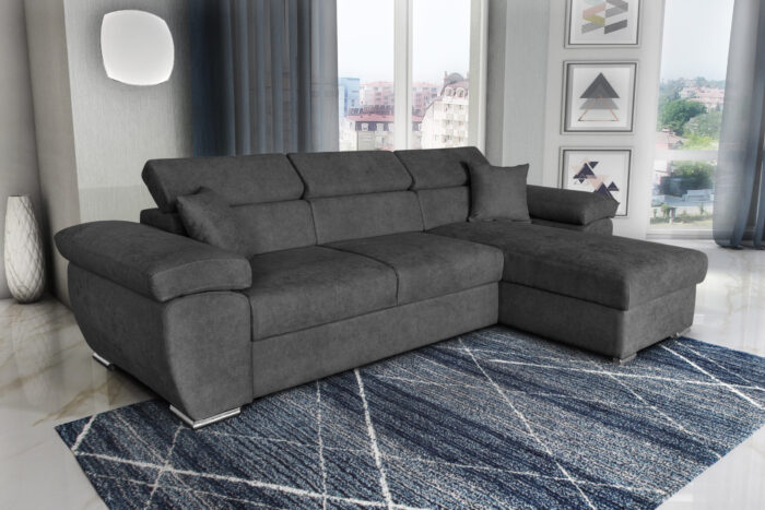 Colțar extensibil cu ladă de depozitare Como Graphite reversibil - imagine 2