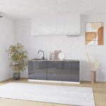 Bucatarie Londra MDF lucios, gri cu alb gri, 2 m