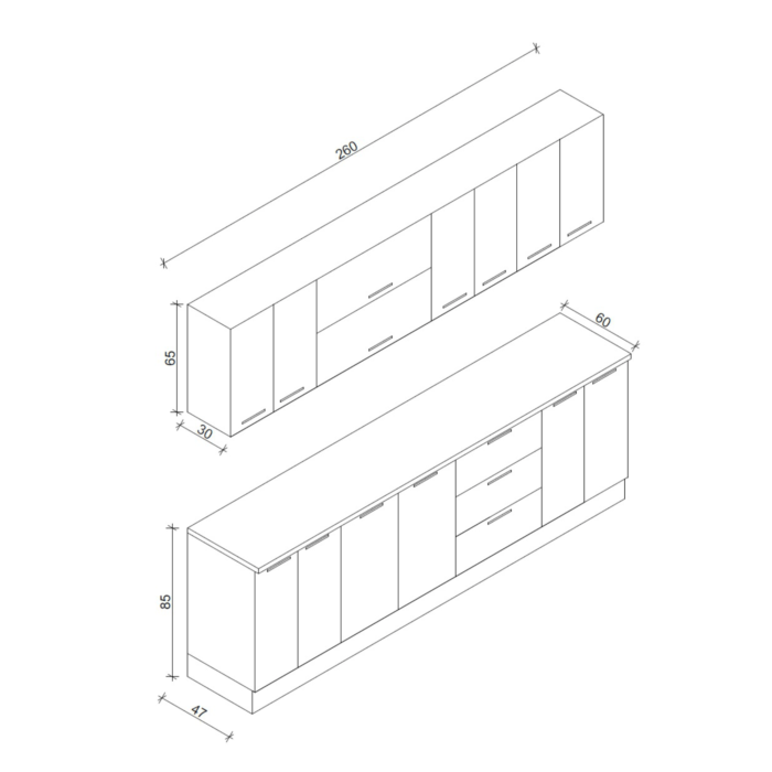 Bucatarie Londra, MDF lucios, cappuccino, 2.6 m - imagine 2