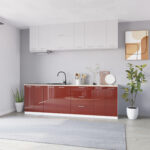 Bucatarie Londra MDF lucios, rosu cu alb gri, 2.6 m