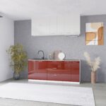 Bucatarie Londra MDF lucios, rosu cu alb gri, 2 m