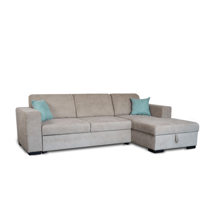 Colțar extensibil cu ladă de depozitare Caribi Beige Grey de stanga - imagine 1