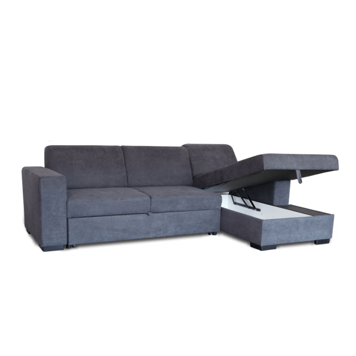 Colțar extensibil cu ladă de depozitare Caribi Dark Grey de stanga - imagine 2