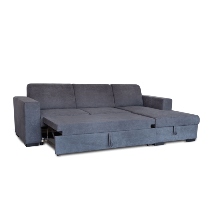 Colțar extensibil cu ladă de depozitare Caribi Dark Grey de stanga - imagine 3