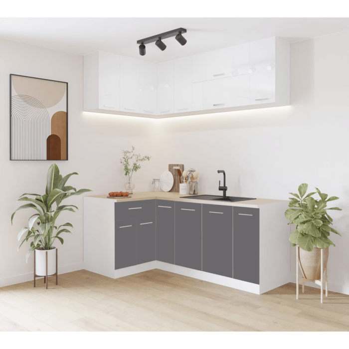 Bucătărie Londra pe colt modulara 2 x 1.2 m gri cu alb - imagine 1
