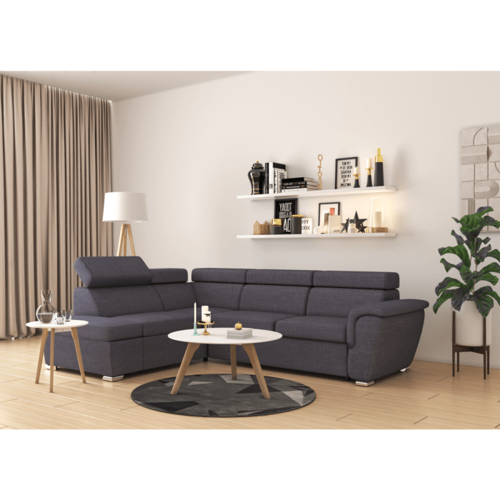 Colțar extensibil cu ladă de depozitare London Style Dark Grey "L" shape dreapta - imagine 1