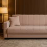 Canapea extensibila cu spatiu depozitare Agnes catifea Cappuccino - imagine 2