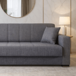 Canapea extensibila cu spatiu depozitare Agnes tesatura Gri Melange - imagine 2