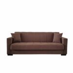 Canapea extensibila cu spatiu depozitare Agnes catifea Maro - imagine 3