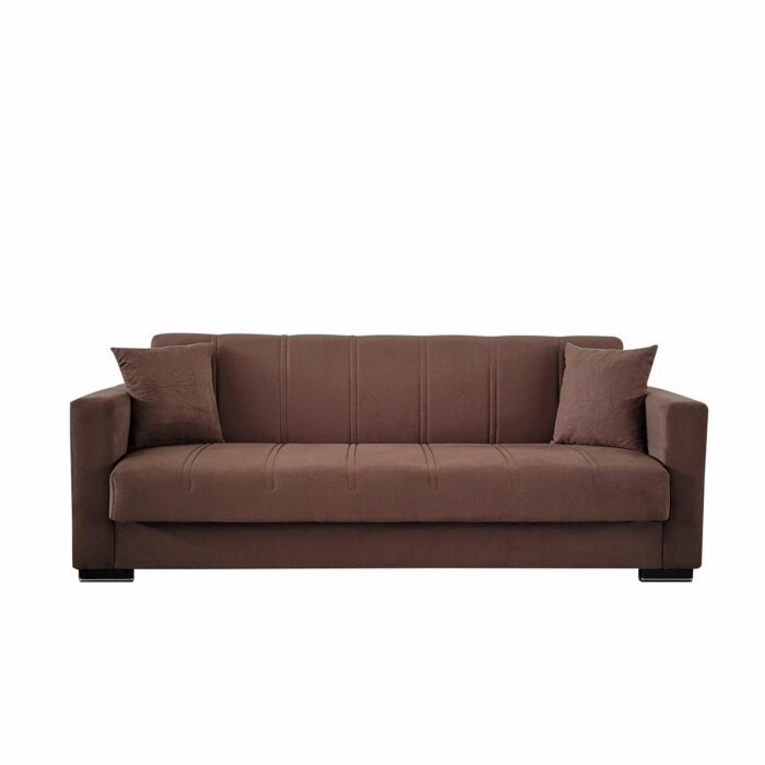 Canapea extensibila cu spatiu depozitare Agnes catifea Maro - imagine 3