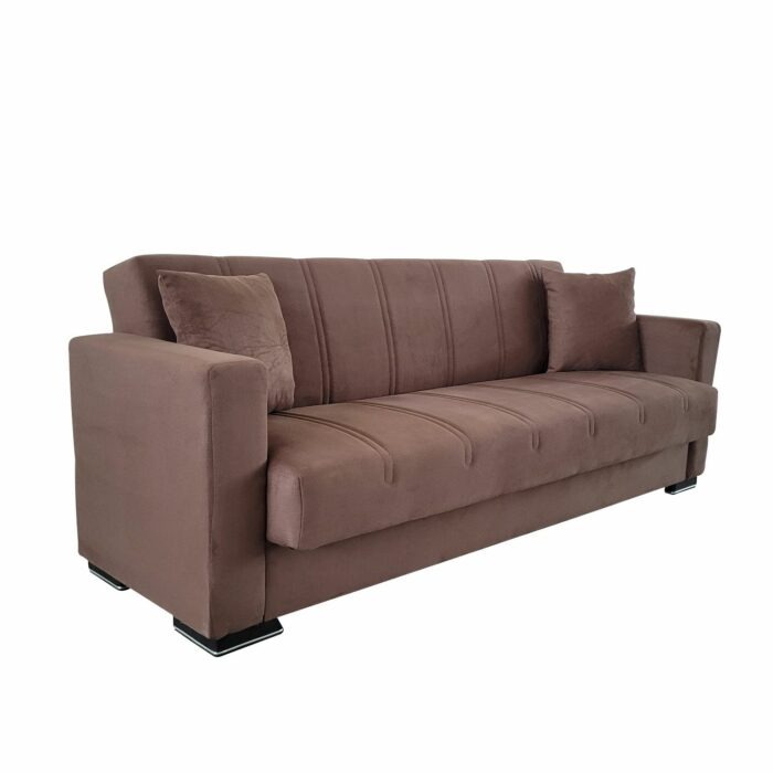 Canapea extensibila cu spatiu depozitare Agnes catifea Maro - imagine 4