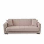 Canapea extensibila cu spatiu depozitare Agnes catifea Cappuccino - imagine 3