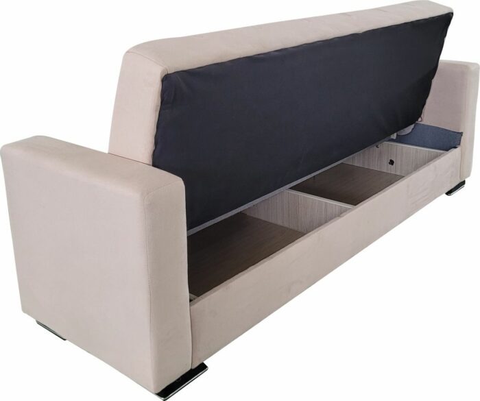 Canapea extensibila cu spatiu depozitare Agnes catifea Cappuccino - imagine 6