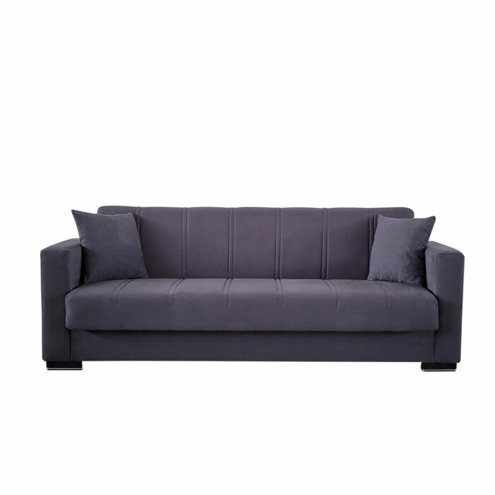 Canapea extensibila cu spatiu depozitare Agnes catifea Gri inchis - imagine 3