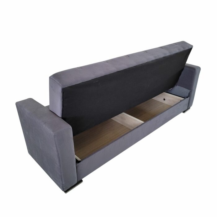 Canapea extensibila cu spatiu depozitare Agnes catifea Gri inchis - imagine 6