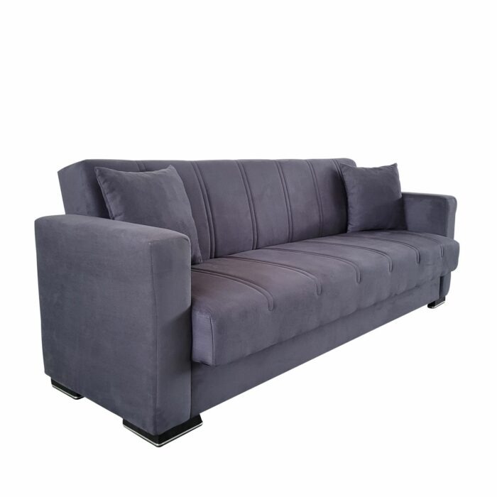 Canapea extensibila cu spatiu depozitare Agnes catifea Gri inchis - imagine 4