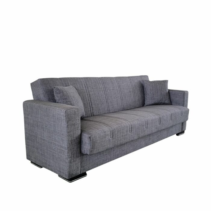 Canapea extensibila cu spatiu depozitare Agnes tesatura Gri Melange - imagine 4