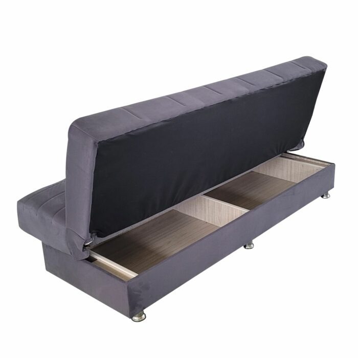 Canapea extensibila cu spatiu depozitare Alma catifea Gri inchis - imagine 6