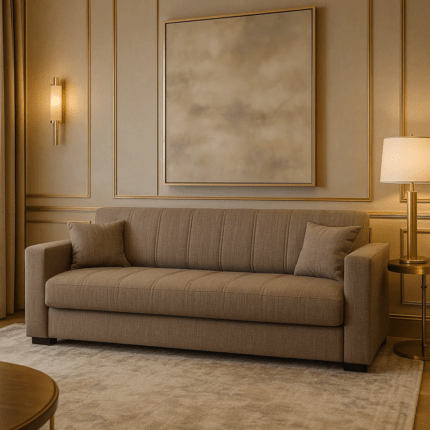 Canapea extensibila cu spatiu depozitare Agnes tesatura Maro Melange