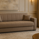 Canapea extensibila cu spatiu depozitare Agnes tesatura Maro Melange - imagine 2