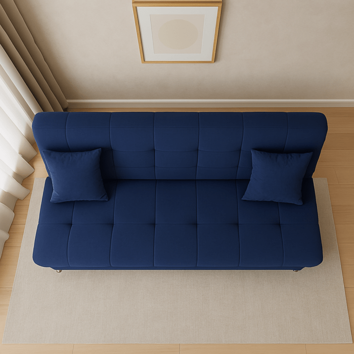 Canapea extensibila cu spatiu depozitare Alma catifea Albastru inchis - imagine 2