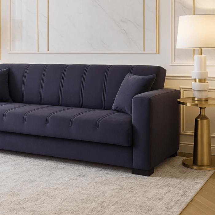 Canapea extensibila cu spatiu depozitare Agnes catifea Gri inchis - imagine 2