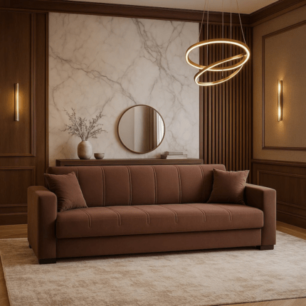 Canapea extensibila cu spatiu depozitare Agnes catifea Maro