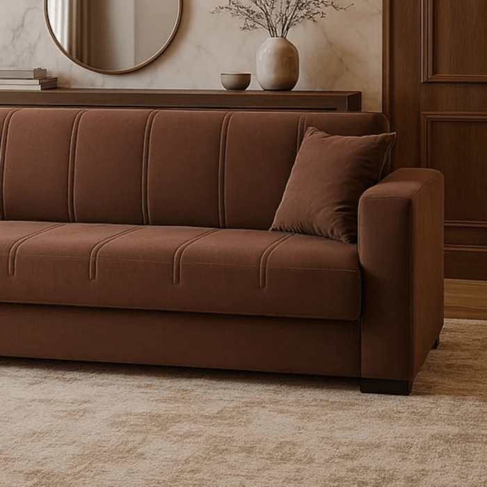 Canapea extensibila cu spatiu depozitare Agnes catifea Maro - imagine 2