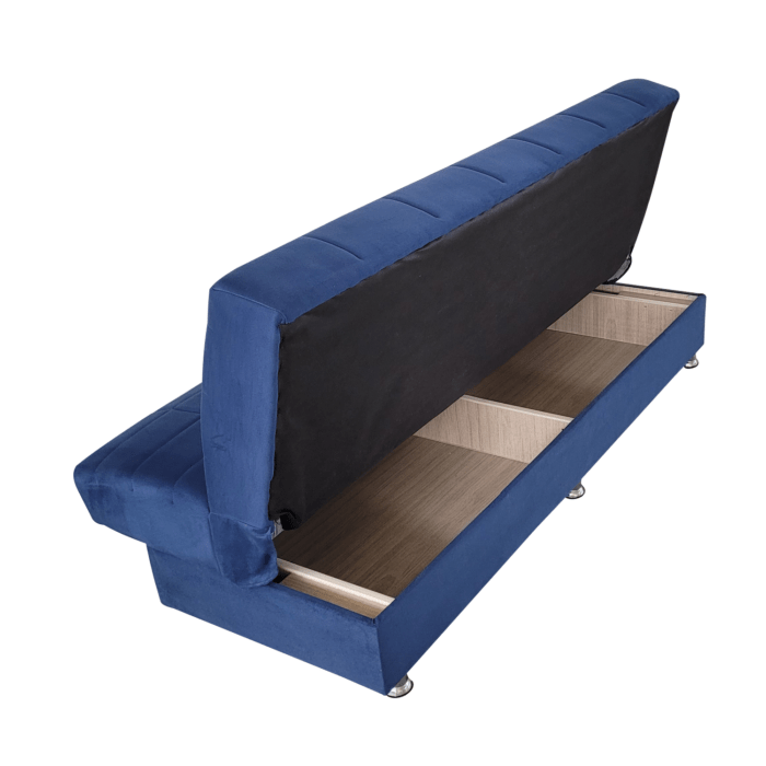 Canapea extensibila cu spatiu depozitare Alma catifea Albastru inchis - imagine 7